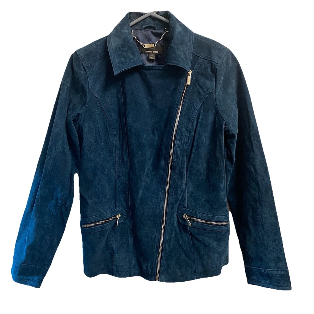 Dennis Basso Women's Teal Blue Leather Jacket Coat  Sz.XS‎